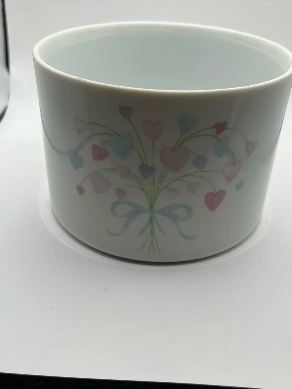 Vintage 1987White Porcelain Planter Bowl with Pastel Heart Bouquet Cottage Core
